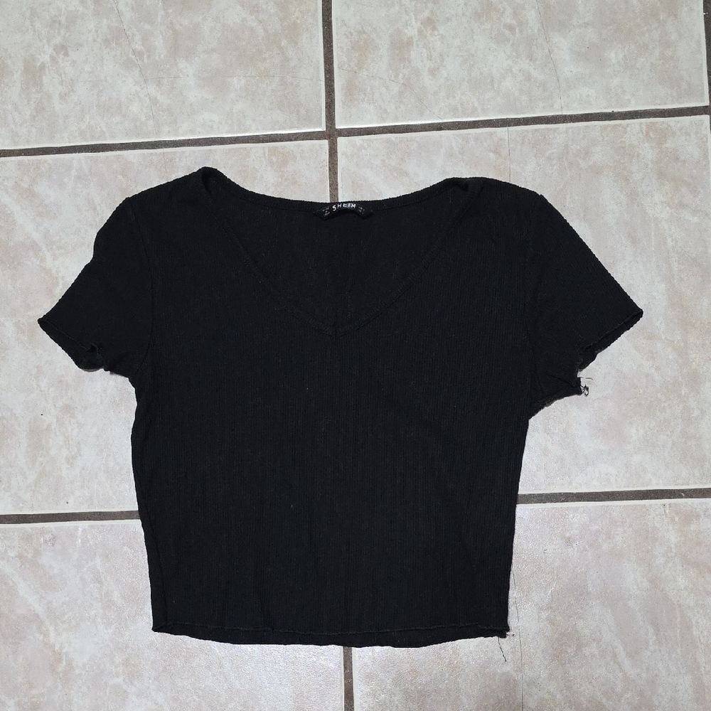 SHEIN Black Fitted Crop T-Shirt Short Sleeve